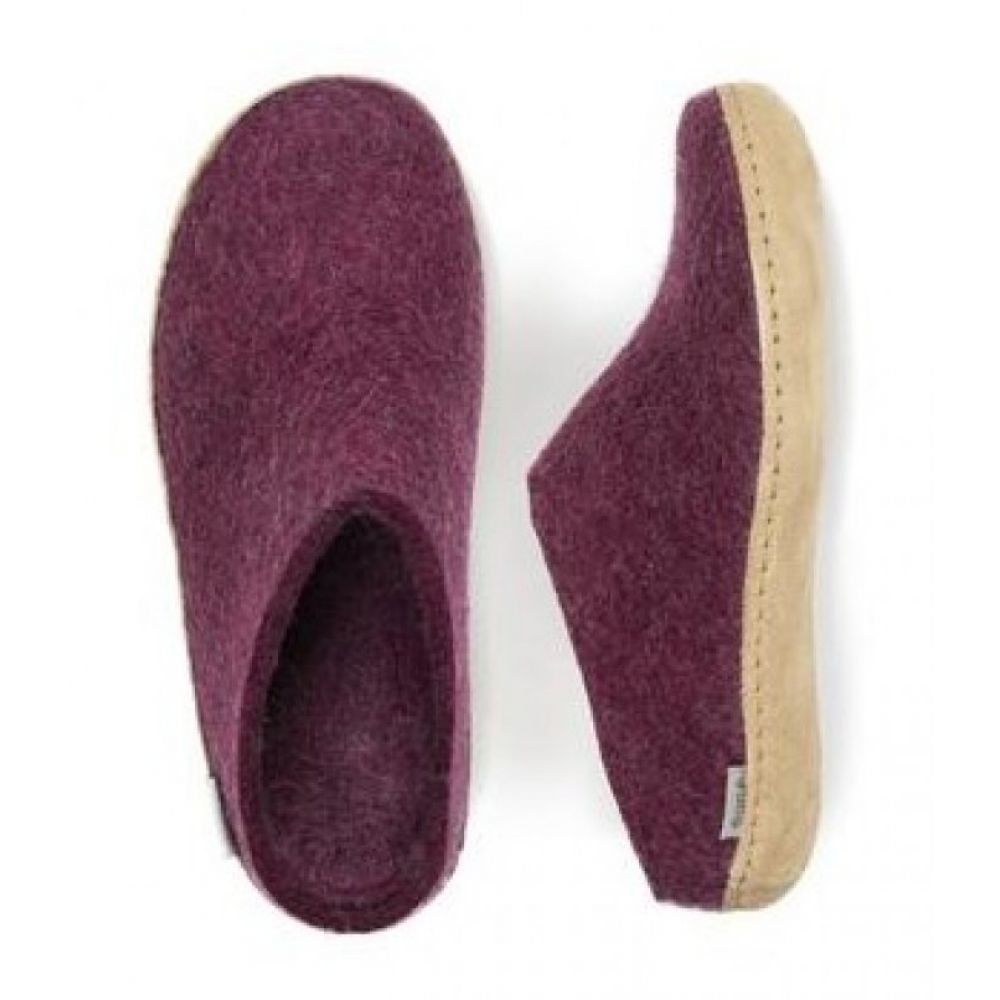 Glerups Women's Open Heel Leather Sole in Cranberry