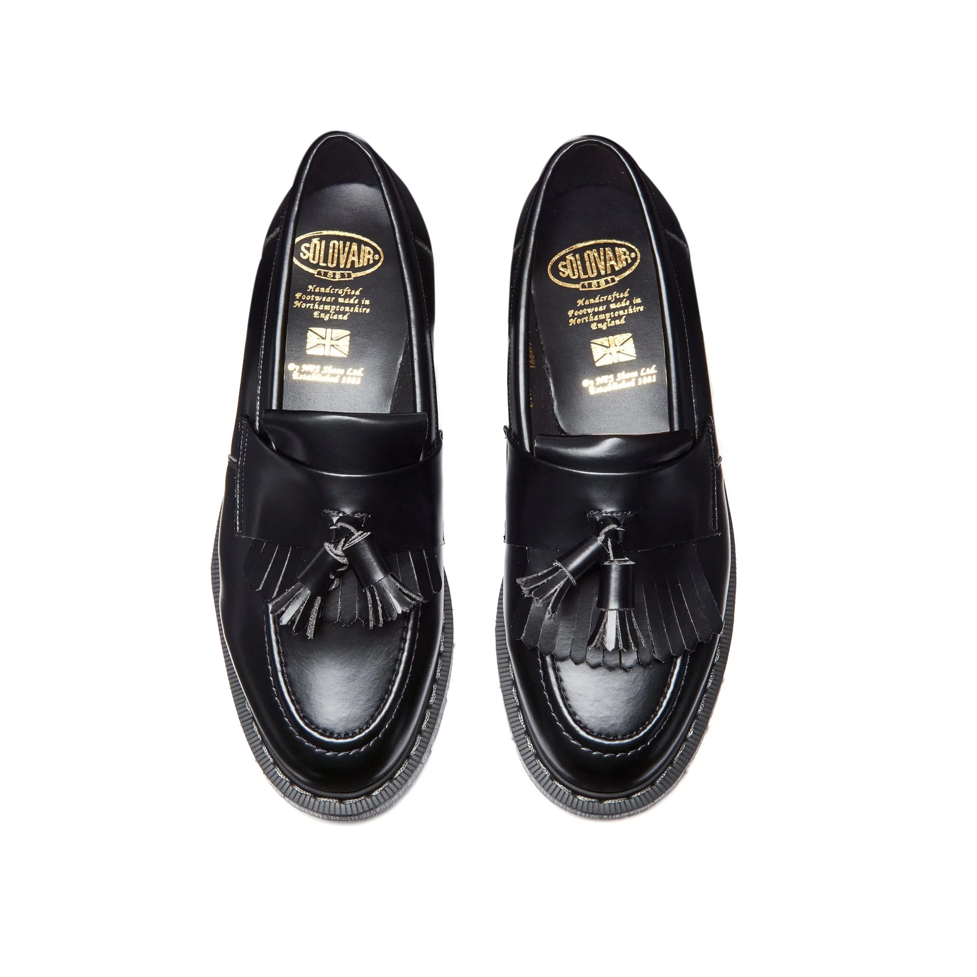 Solovair Tassel Loafer in Black Hi Shine Getoutsideshoes Getoutside Shoes