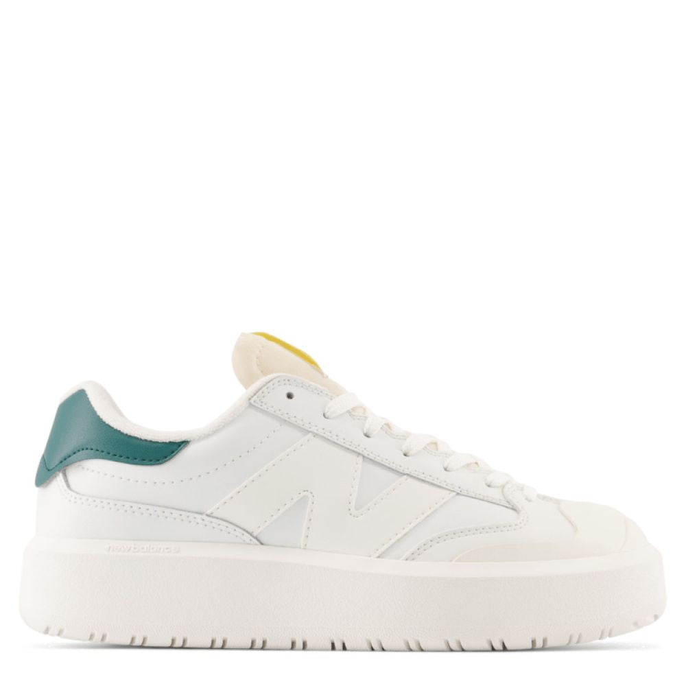 New Balance Women&#39;s CT302 in White with Vintage Teal and Maize