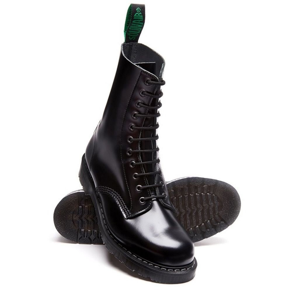 Solovair 11 Eye Derby Boot in Black Hi-Shine - Getoutside Shoes