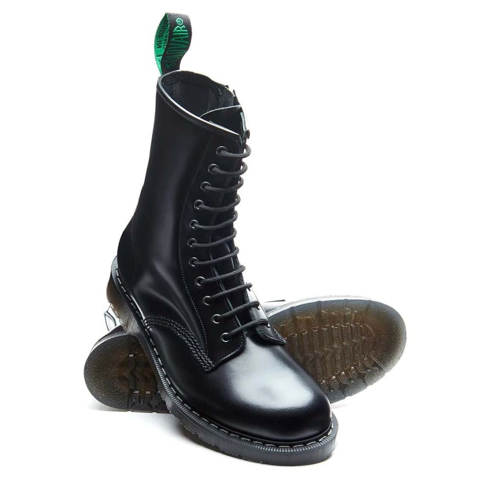 Solovair 11 Eye Zip Derby Boot in Black Hi-Shine - Getoutside Shoes