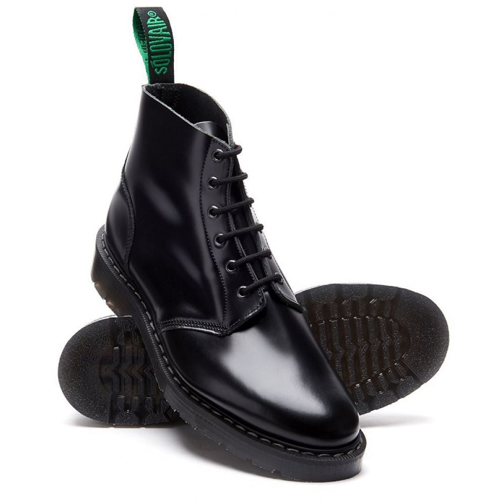 Solovair 6 Eye Astronaut Boot in Black Hi-Shine - Getoutside Shoes